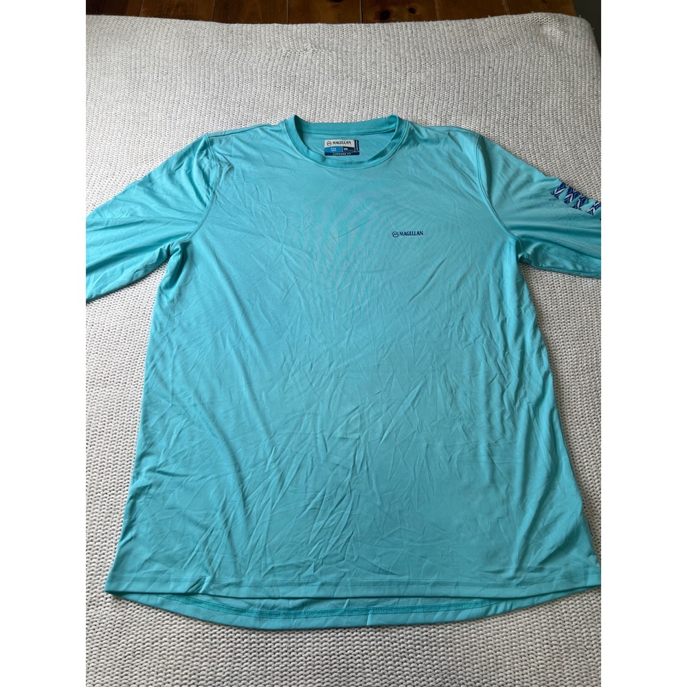 Magellan Outdoors Fish Gear Aqua Blue Long Sleeve Shirt XXL Boyfriend Wicking